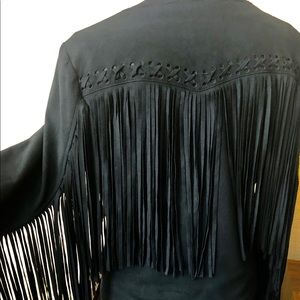 NEW Black, fringed faux Suede Jacket